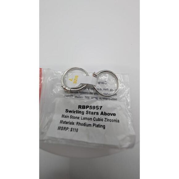 Jewelry - Swirling Stars Above Rhodium Plated Ring with Lemon Cubic Zirconia Size 7